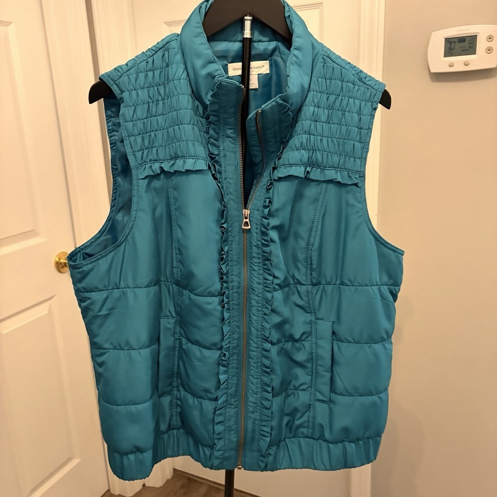 Christopher & Banks Quilted Puffer Vest Teal Casual Layer Transitional Y2K XL